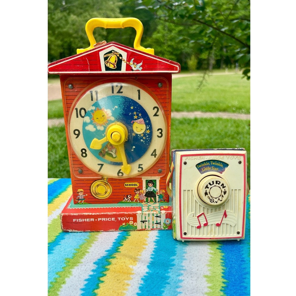 Fisher-Price 1960s Teaching Clock & Pocket Radio Vintage Kids nursery toy